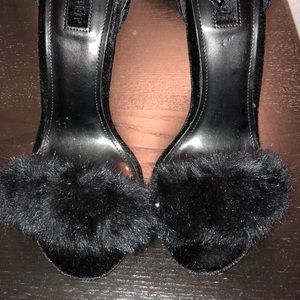 Faux fur velvet heels.